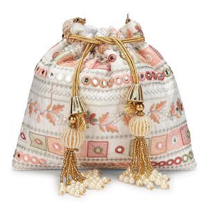 Indian Embroidered Pearl Potli Bag - Wedding Tassel Design